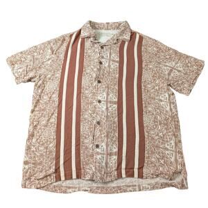 Caribbean Silk Blend Short-Sleeve Stripe Paneled Islander Button-Down | Men's L